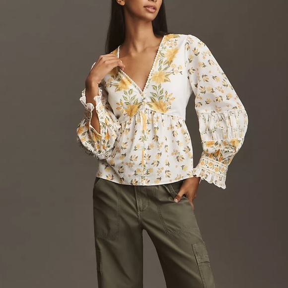 FARM RIO x Anthropologie Puff-Sleeve Blouse NWT - Picture 1 of 11